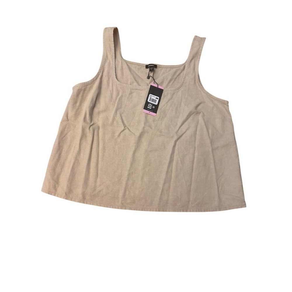 Express Womens Cream Linen‎ Blend Square Neck Tank Top EX008217 Size S NWT